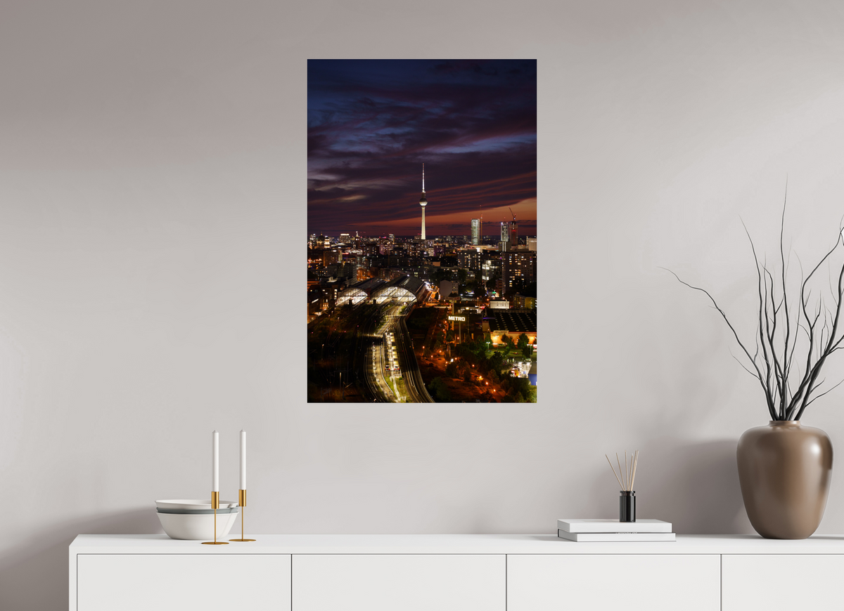 60 x 90 cm, Photo Print Under Acrylic Glass Berlin TV Tower - Between Night and Fire