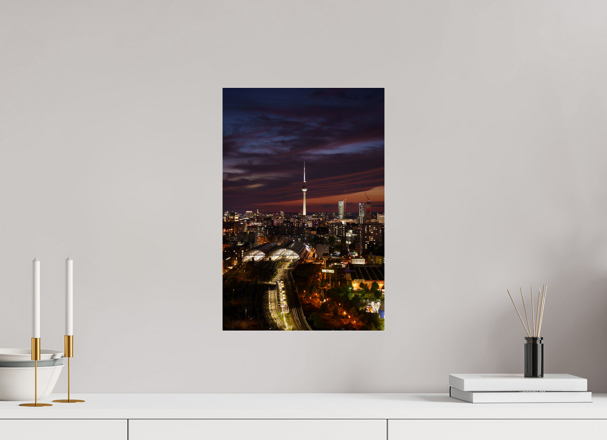 30 x 45 cm, Photo Print Under Acrylic Glass Berlin TV Tower - Between Night and Fire
