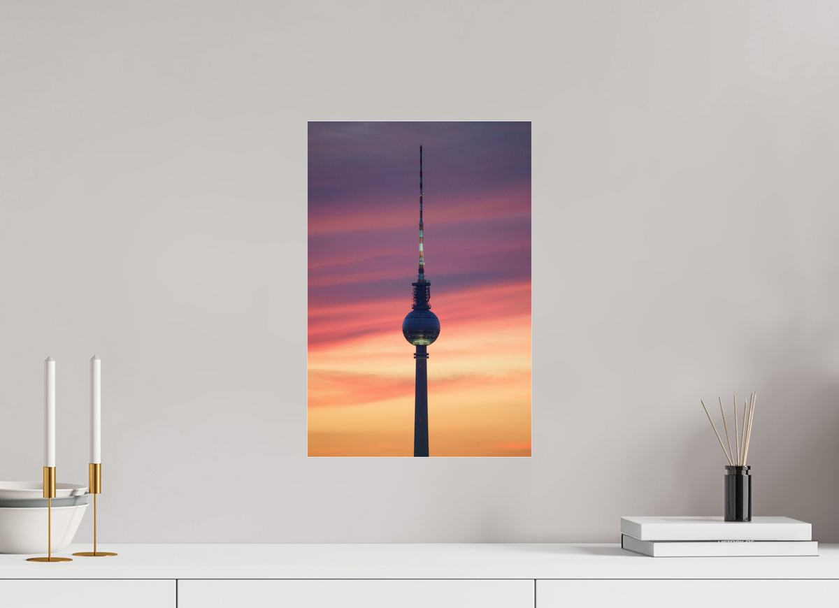 30 x 45 cm, Photo Print Under Acrylic Glass Berlin TV Tower — Afterglow